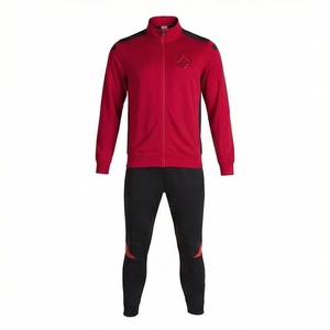 Men's Red Black <b>Tracksuit</b> Full Zip Sporty <b>Velour</b> Sweatshirt Pants Set Breathable Polyester Autumn Wear - Product Image 1