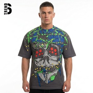 2026 Trendy Men's Regular Fit T-<b>shirt</b> Heavyweight Cotton Fleece Plaid Pattern Abstract Colorful Streetwear Tee <b>Y2k</b> Hip Hop Front - Product Image 4
