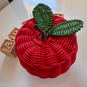Panier en osier en forme de pomme ludique pour chambre d'enfant, boîte de rangement en rotin tressé à la main, organisateur de jouets décoratif - Product Image 4