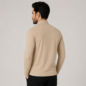 T-shirt de sport pour homme à manches longues avec fermeture éclair 3/4, coupe ajustée, col roulé, vêtement de sport léger pour la course à pied - Product Image 4