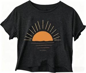 Camiseta Corta Gráfica para Mujer con Estampado de Flores Silvestres, Manga Corta, Cuello Redondo, Casual, Holgada, de Verano - Proveedor Mayorista - Product Image 1