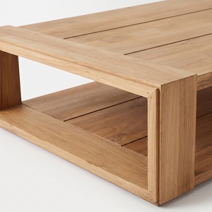 Table basse en teck sur mesure, profil bas, à deux niveaux, en bois massif, pour projets de mobilier contractuel, vente en gros au Moyen-Orient - Product Image 5