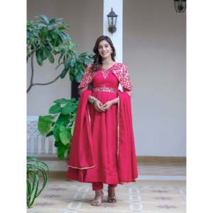 Magnifique robe rose élégante avec dupatta pour les fêtes, vêtements indiens et pakistanais, taille L, 950g, Maruti Fashion - Product Image 2