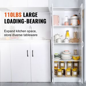 Armadio dispensa da cucina alto 60 pollici, 110 libbre, in legno, autoportante, con 3 ripiani regolabili per l'organizzazione di alimenti e stoviglie - Product Image 6