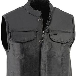 Wholesale <b>Men</b> <b>Leather</b> Biker Waistcoat High Quality Motorcycle <b>Vest</b> Custom Made Genuine <b>Leather</b> Breathable Windproof - Product Image 1