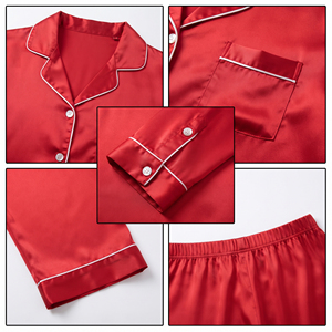 Women's <b>Silk</b> Satin <b>Pajama</b> Set Button Down Night Wear Shirt Wide Leg Trouser Two-Piece Sleepwear Breathable Soft Night Dress Full - Product Image 6