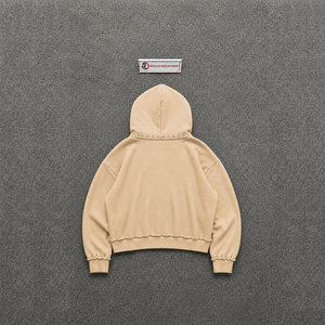 เสื้อฮู้ดดี้ผู้ชายสีเบจทรงโอเวอร์ไซส์ ซิปหน้า สไตล์วินเทจ ลุคสบายๆ สำหรับฤดูใบไม้ร่วง แขนยาว ผ้าฝ้ายคุณภาพดี งานฝีมือประณีต นุ่มสบาย - Product Image 6