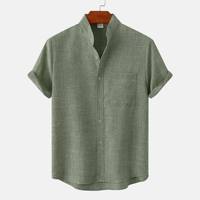 Chemise cardigan à col carré de style coréen pour homme, manches courtes, motif de petites fleurs, décontractée, boutonnée, vêtements de travail d'été, 100% coton, OEM