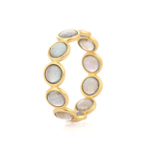 18K Gold Labradorite Eternity Band-<b>Resizable</b> Wedding <b>Ring</b> with Pave Setting - Product Image 5
