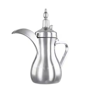 Carafe à café arabe moderne en acier argenté avec couvercle doré, ensemble bouilloire à bec courbé pour l'hôtellerie et la table à manger - Product Image 3