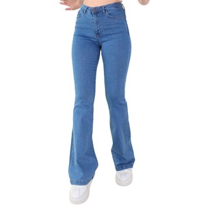 Pantalones de mezclilla acampanados Con parte inferior de campana de pierna ancha de tiro medio para mujer, monos informales Y2K de ajuste holgado desteñidos desgastados personalizados para verano - Product Image 6