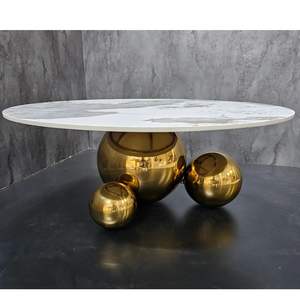 Mesa de Centro con Aspecto de Travertino Venus, Mesa Redonda Moderna, Mueble Minimalista Beige para Sala de Estar, Decoración Escandinava - Product Image 2