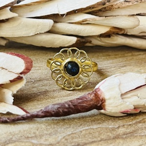 Latest Trendy <b>Labradorite</b> Brass <b>Ring</b> Flower Design Statement <b>Ring</b> 18k Gold Plated Floral <b>Ring</b> Handmade Wholesale <b>Ring</b> For Women - Product Image 1