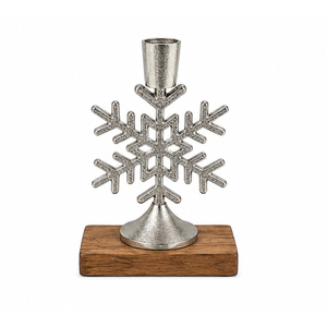 Silver Metal Snowflake Christmas Candle Holder With <b>Wooden</b> Base Wholesale Vintage Aluminum <b>Candlestick</b> OEM ODM Festive Desktop - Product Image 1