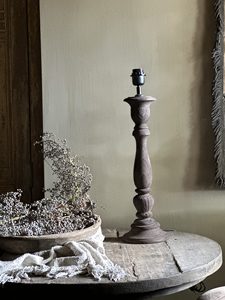 Wooden Table Lamp Boston Umber Handmade Carved <b>Wood</b> Base Rustic Decorative <b>Lighting</b> <b>Fixture</b> with Fabric Shade Living Room Diwali - Product Image 3