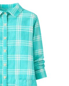 Vestido Camisero Largo a Cuadros Turquesa para Mujer, con Botones, Estilo Casual, Midi, Manga Larga, Personalizado, Venta al Por Mayor - Product Image 5
