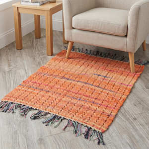 Handwoven Recycled Cotton Chindi Accent <b>Rug</b> <b>for</b> Bedroom Bohemian Farmhouse & Eclectic Home - Product Image 1