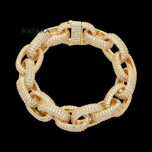 Pulsera Cubana de Diamantes Cultivados en Laboratorio S925, Corte Brillante Redondo, Chapada en Oro, Lujosa, Unisex, para Uso Diario - Product Image 1