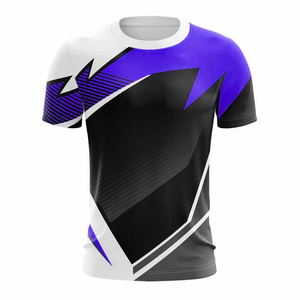 Camiseta de Manga Corta con Cuello Redondo y Estampado Geométrico para Hombre, Corte Ajustado, Secado Rápido, Deportiva, Morado, Negro, Blanco, Estampado por Sublimación - Product Image 1
