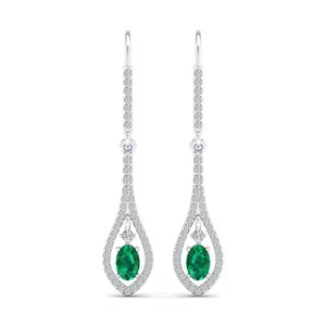 REYES Wholesale Price 14K Solid Gold Emerald Gemstone <b>Dangle</b> Drop <b>Earrings</b> For Women GRA Certified Moissanite Fine Jewelry - Product Image 2
