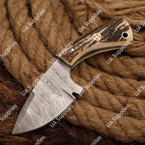 มีดสกินเนอร์เหล็กดามัสกัสคุณภาพสูง ขายดี สำหรับการล่าสัตว์แบบมืออาชีพ พร้อมด้ามจับทำจากเขาสัตว์และปลอกหนัง ขนาด 3 นิ้ว - Product Image 6