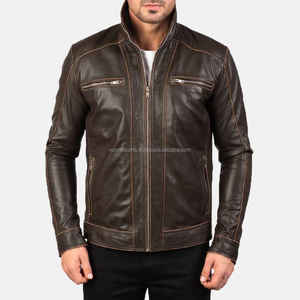 Best Quality Sheep <b>Leather</b> <b>Brown</b> Motorbike Customized with Front Pockets <b>Men</b> <b>Leather</b> <b>Jacket</b> Customized Size And Color - Product Image 1