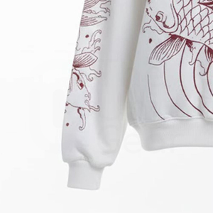 Sudadera de Cuello Redondo con Estampado de Pez Koi Blanco Extra Grande para Hombre, Suéter Informal de Punto, Corte Regular de Otoño, 100% Algodón Transpirable - Product Image 5