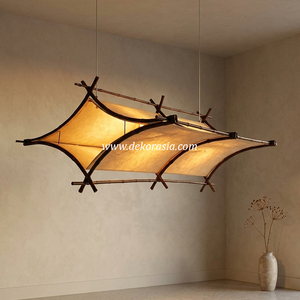 Lámpara Colgante LED Rectangular de Bambú y Papel de Plátano Hecha a Mano, Tamaño Mediano, con Control Táctil, para Decoración de Interiores del Hogar - Product Image 6