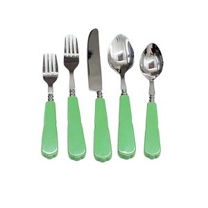 Juego de Cubiertos de acero inoxidable pulido plateado Royal Design con mango de resina verde Juego de cubiertos de vajilla sostenible - Product Image 1