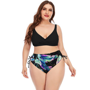 Women's Plus Size Floral Print Bikini Set <b>Crossed</b> Halter <b>Top</b> High Waist Bottom Stretch Swimwear - Product Image 4