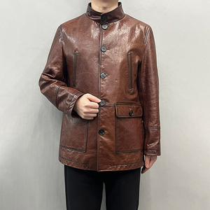 Men's Real <b>Leather</b> Reversible <b>Winter</b> Bomber <b>Jacket</b> Genuine Cowhide Zip Motorcycle Coat Custom Design OEM ODM Wholesale Supplier - Product Image 3