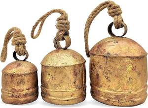 ROSHAN ARTISANAT – Ensemble de 3 clochettes en métal au design moderne, harmonieuses, pour arbre de Noël, écologiques, faites à la main, décoration rustique pour la maison - Product Image 3