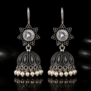 Pendientes Jhumka de Plata Oxidada con Zirconia en Forma de Estrella, Diseño de Última Moda, Hechos a Mano, de Latón, Estilo Bohemio Tribal, para Mujer, Ideales para Fiestas - Product Image 4