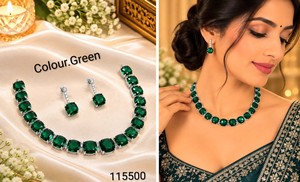 Cushion Cut Stone Link American Diamond <b>Necklace</b> <b>Set</b> With Matching <b>Earrings</b> Elegant <b>Silver</b> Plated Party Wear Jewelry Collections - Product Image 4