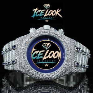 นาฬิกาโครโนกราฟ Ice Look หรูหรา หน้าปัดสีน้ำเงิน สายสแตนเลสขนาด 20 มม. ขอบตัวเรือนประดับเพชร ขนาด 40 มม. ระบบกลไก สำหรับทั้งชายและหญิง - Product Image 5