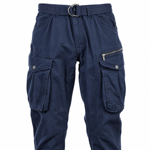 Pantalones Cargo Azul Marino para Hombre, Cintura Media, Ropa de Trabajo, Pantalones Multibolsillos con Cinturón, Secado Rápido, Transpirables, Poliéster/Algodón, Casuales - Product Image 3