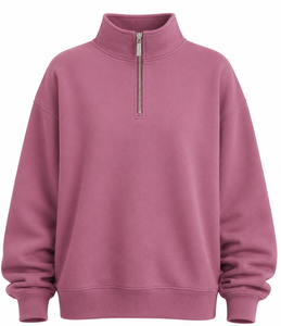 Sudadera de forro polar para mujer, oversize, con media cremallera, manga larga, color liso, hombros caídos, dobladillo asimétrico y cuello con capucha, para invierno - Product Image 6