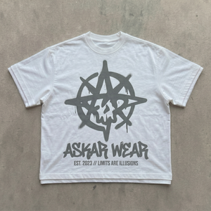 ASKAR WEAR T-shirt blanc pour homme à manches courtes, style streetwear, imprimé, col rond, grande taille, en jersey de coton - Product Image 1