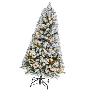 Albero di Natale innevato preilluminato da 120 cm con 120 luci LED bianco caldo, 8 modalità di illuminazione, decorazioni natalizie complete, artificiale, dimensioni 300 cm - Product Image 1