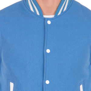 Veste universitaire bleu ciel pour homme, manches blanches, style bomber, veste décontractée de style baseball, veste d'hiver tendance pour le lycée et l'université - Product Image 5