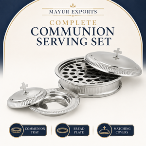 Plateau de communion en acier inoxydable, 40 trous, avec couvercle et poignée en croix, taille personnalisée pour l'église - Product Image 2