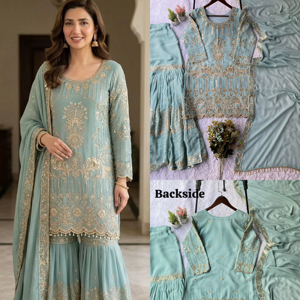 Conjunto Sharara de Georgette, Hermoso y Elegante, Estilo Indio-Pakistaní, para Fiestas, Bodas y Uso Diario, para Mujeres y Niñas - Product Image 1