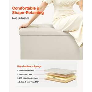 Banc de rangement pliable beige de grande taille, 660 lb, coffre de lit en lin, sacs latéraux rembourrés pour le lit, le salon, supporte 660 lb - Product Image 5