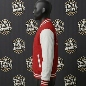 เสื้อแจ็คเก็ตวาร์ซิตี้ยูทาห์สำหรับผู้ชาย สีแดงขาว แขนเสื้อแบบ Letterman สไตล์ Preppy ปกคอพับ กระดุมแถวเดียว - Product Image 4