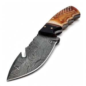 Handcrafted Raindrop Damascus Steel Kitchen Utility Prep <b>Knife</b> Feather <b>Carved</b> Bone Handle Slicer - Product Image 4