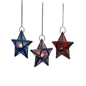 Lanternes en fer en forme d'étoile, porte-bougies suspendus, couleurs bleu, violet, rouge, pour la décoration de la maison et de Noël - Product Image 1