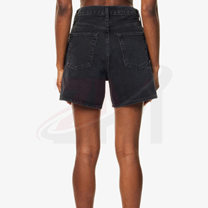 Shorts de Mezclilla de Cintura Alta para Mujer, Corte Recto, Casuales, de Verano, Color Sólido, Tela de Algodón, Corte Regular, con Cierre de Botones - Product Image 2