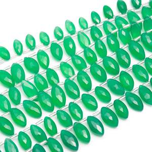 Perles d'onyx vert naturel facettées en forme de marquise, perles d'onyx vert percées sur le côté, perles de pierres précieuses pour la fabrication de bijoux 7x12-8x13MM 8 pouces - Product Image 6