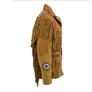 Veste en cuir de vachette véritable de haute qualité, style western, pour homme, à franges et perles, fermeture éclair, prix abordable - Product Image 4
