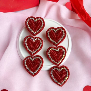 Handmade Red Seed Beaded <b>Drop</b> Heart Earrings Trendy Romantic Valentine's Day Gift Women's Sparkling Jewelry BY MULTI CRAFT - Product Image 4